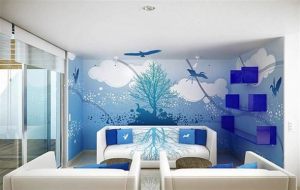 wall-painting-sky-blue-theme-living-room-designs-gurgaon-delhi-interiors
